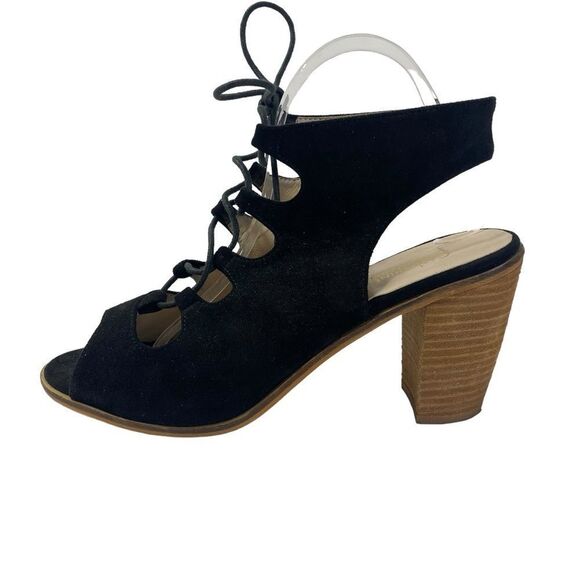 Cathrine Malandrino 10 Cipan lace up open toe black suede heeled sandals - Picture 1 of 6